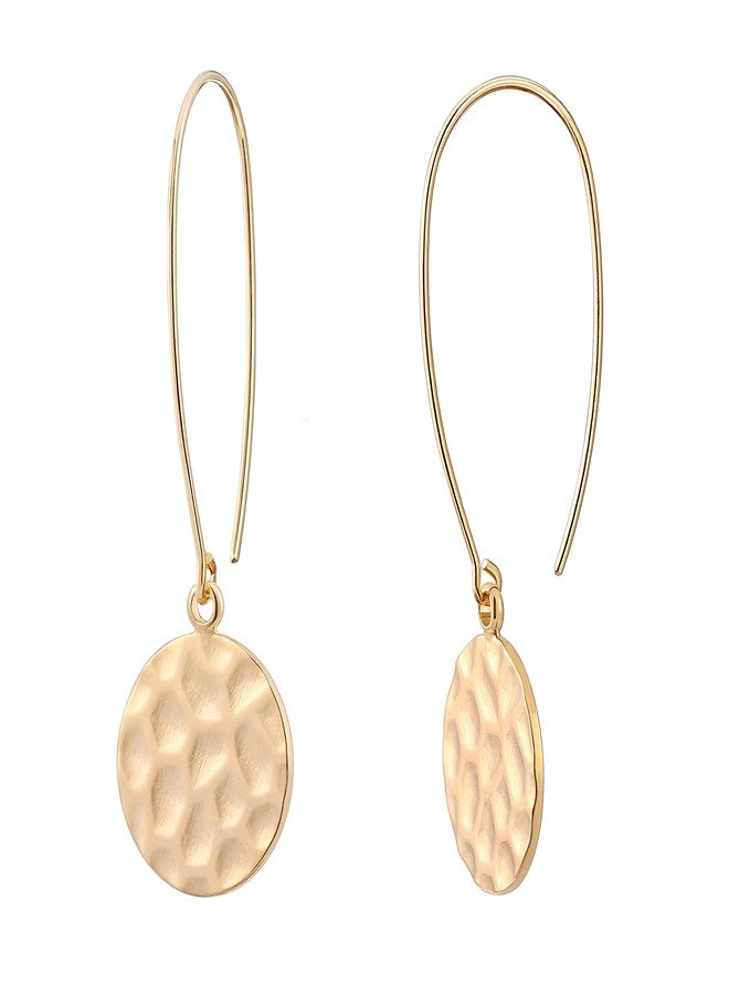 SOFYBJA Statement Long Gold Hammered Geometric Disc Earrings Circle Drop Dangling Earrings Round Hanging Hoop Jewelry for Women - Image 1